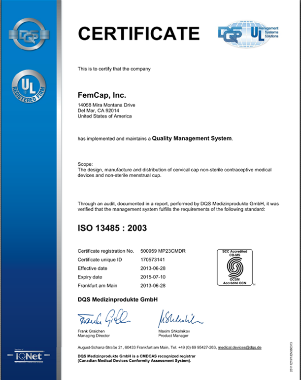 FemmyCycle ISO Certification